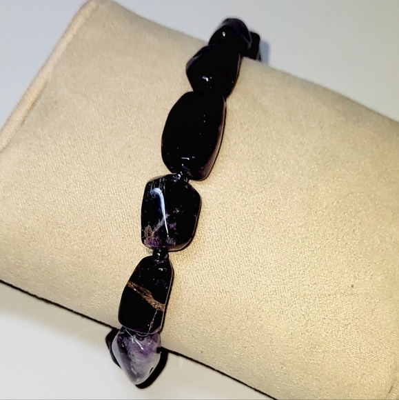 Plus Size Bracelet PURPLE Polished Natural Stone Magnetic Closure, Handmade, New - Picture 5 of 6